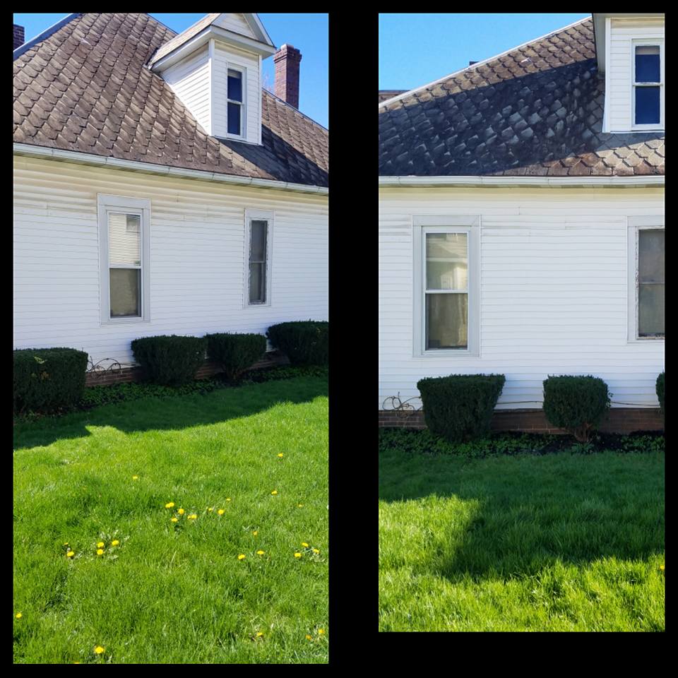roof and white vinyl siding cleaned