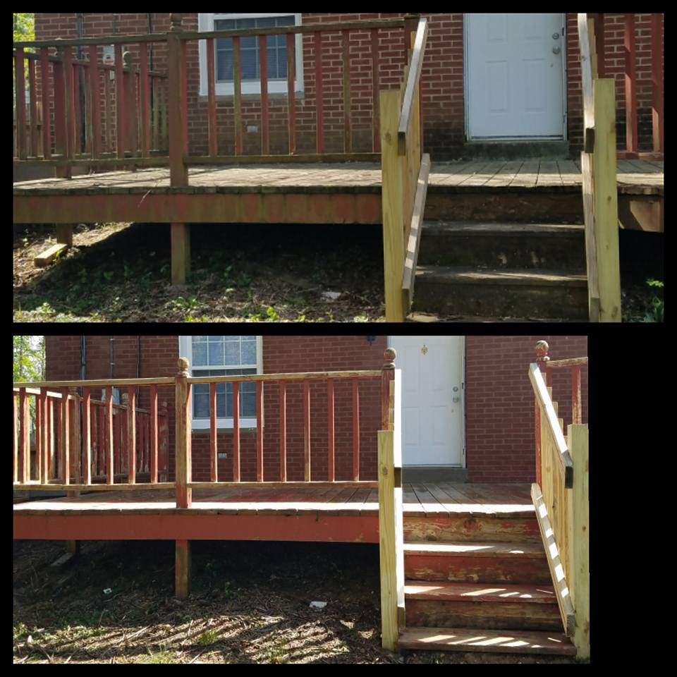 high deck, power washed, removed old paint