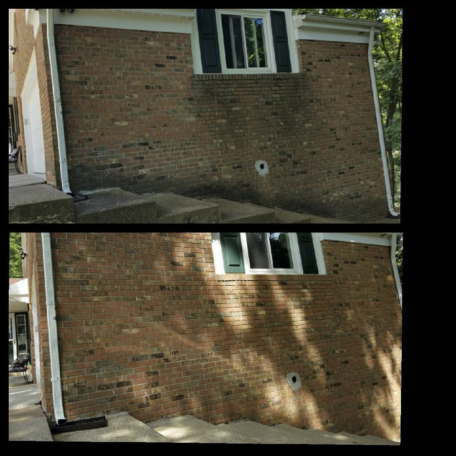 side of building, brick, mold and mildew removed
